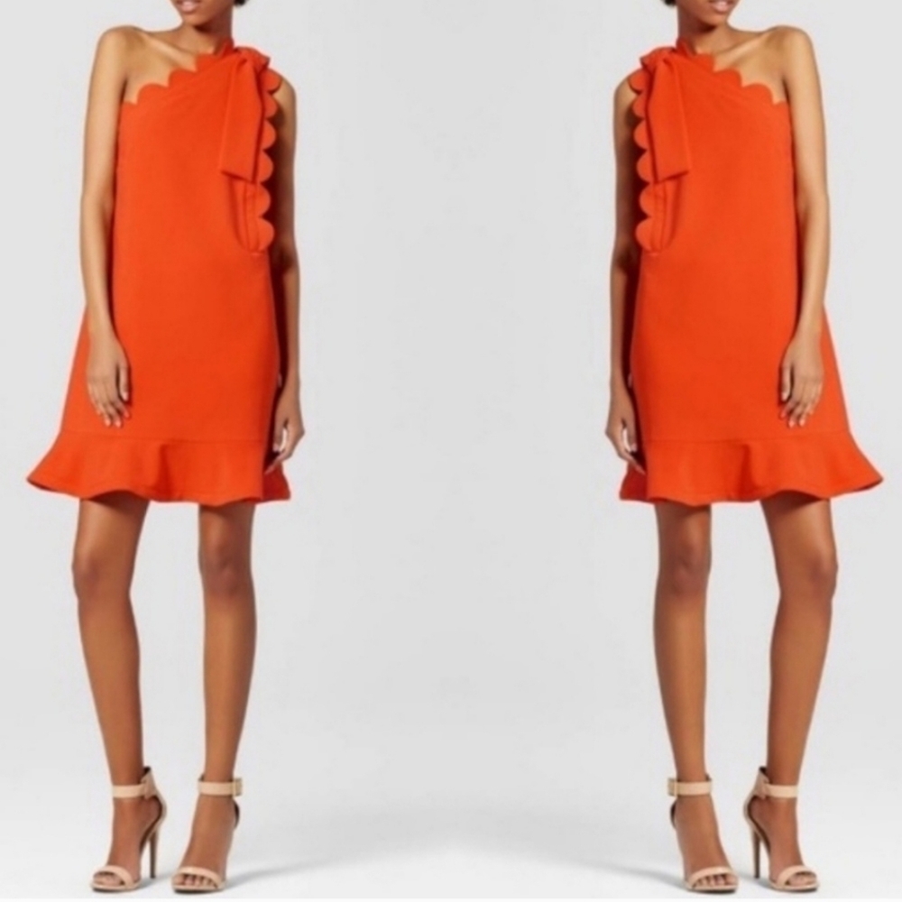Victoria Beckham X Target, Scalloped One Shoulder Dress, Orange, Size Small